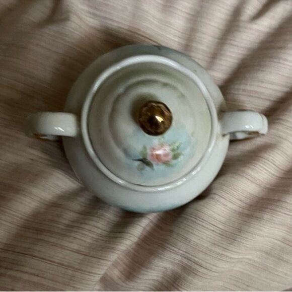 Mini Cream Sugar Vintage 1972 Hand Painted White Blue Roses Signed 🎉 HOST PICK 🎉 - Picture 10 of 16